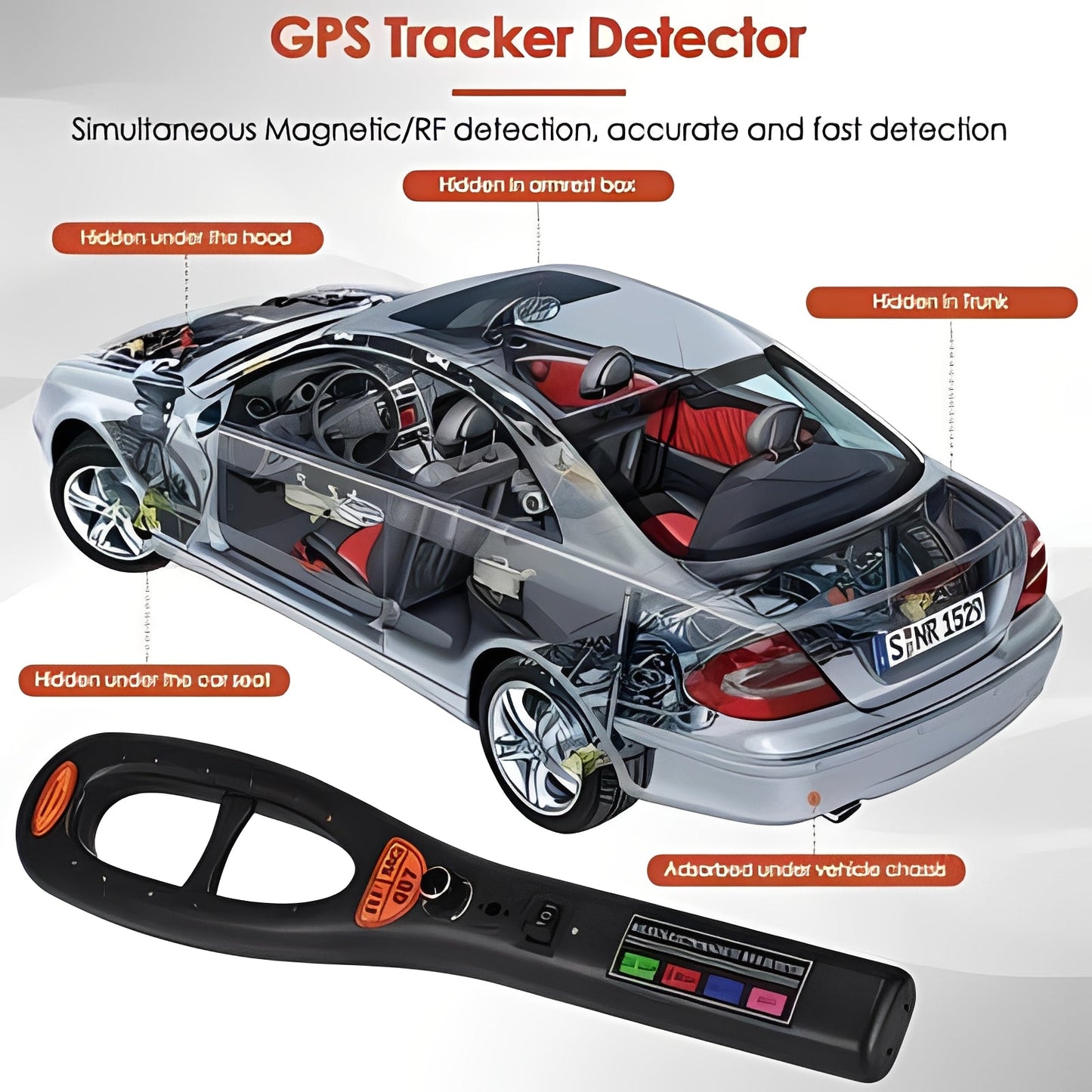 Détecteur espion RF compact avec alertes audio, LED et vibreur