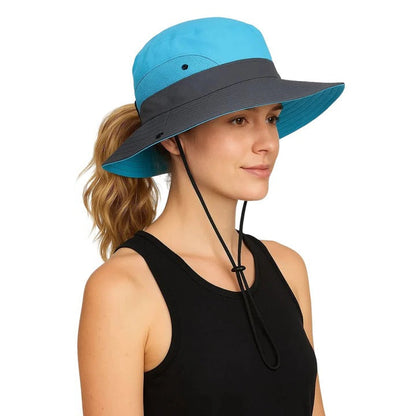 Chapeau d'été portable à large bord avec sangle ajustable