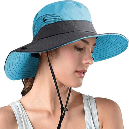 Chapeau d'été portable à large bord avec sangle ajustable