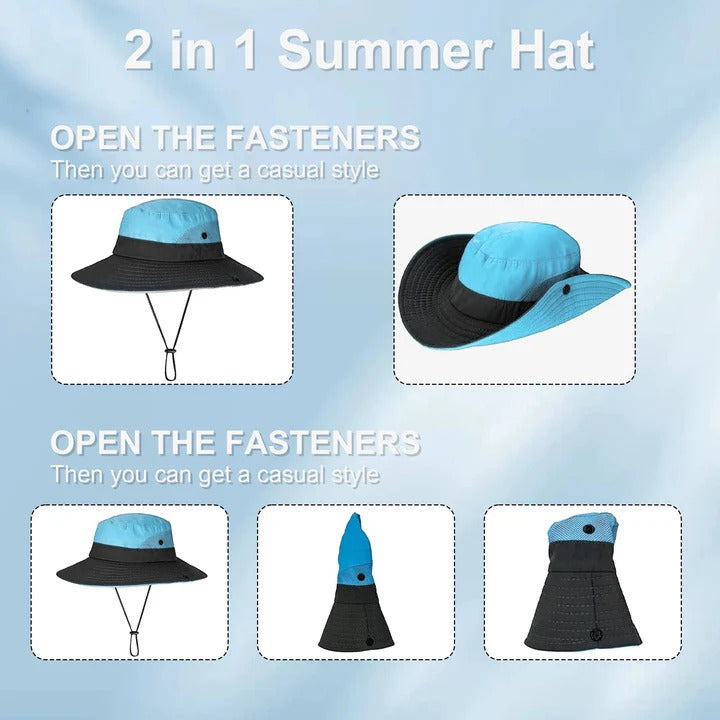 Chapeau d'été portable à large bord avec sangle ajustable
