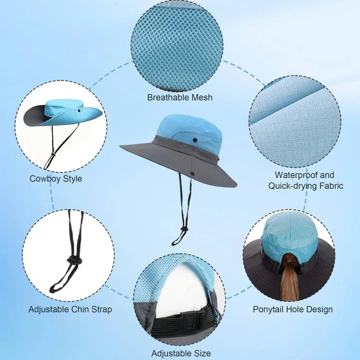 Chapeau d'été portable à large bord avec sangle ajustable