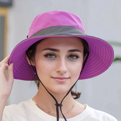 Chapeau d'été portable à large bord avec sangle ajustable