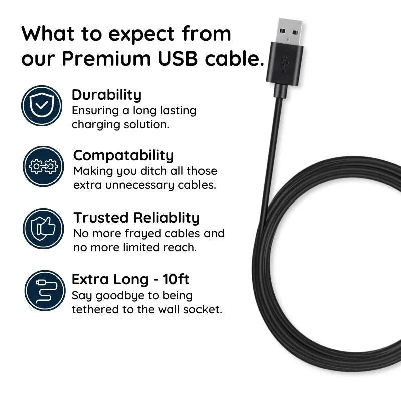 Long cordon de chargeur USB extra large de 3 m