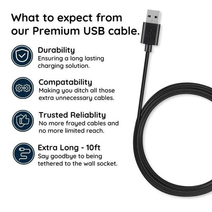 Long cordon de chargeur USB extra large de 3 m