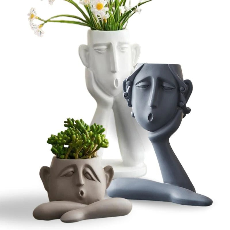 Ensemble de vases en céramique uniques avec visage