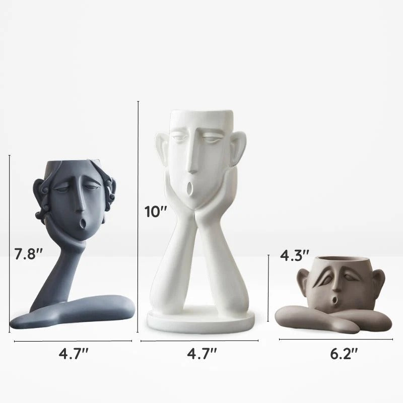 Ensemble de vases en céramique uniques avec visage