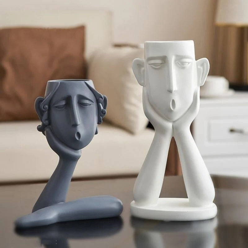 Ensemble de vases en céramique uniques avec visage
