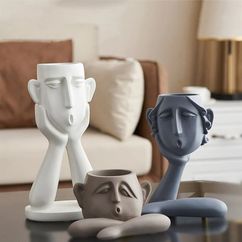 Ensemble de vases en céramique uniques avec visage