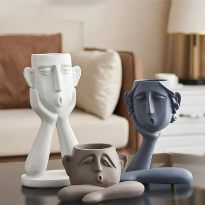 Ensemble de vases en céramique uniques avec visage