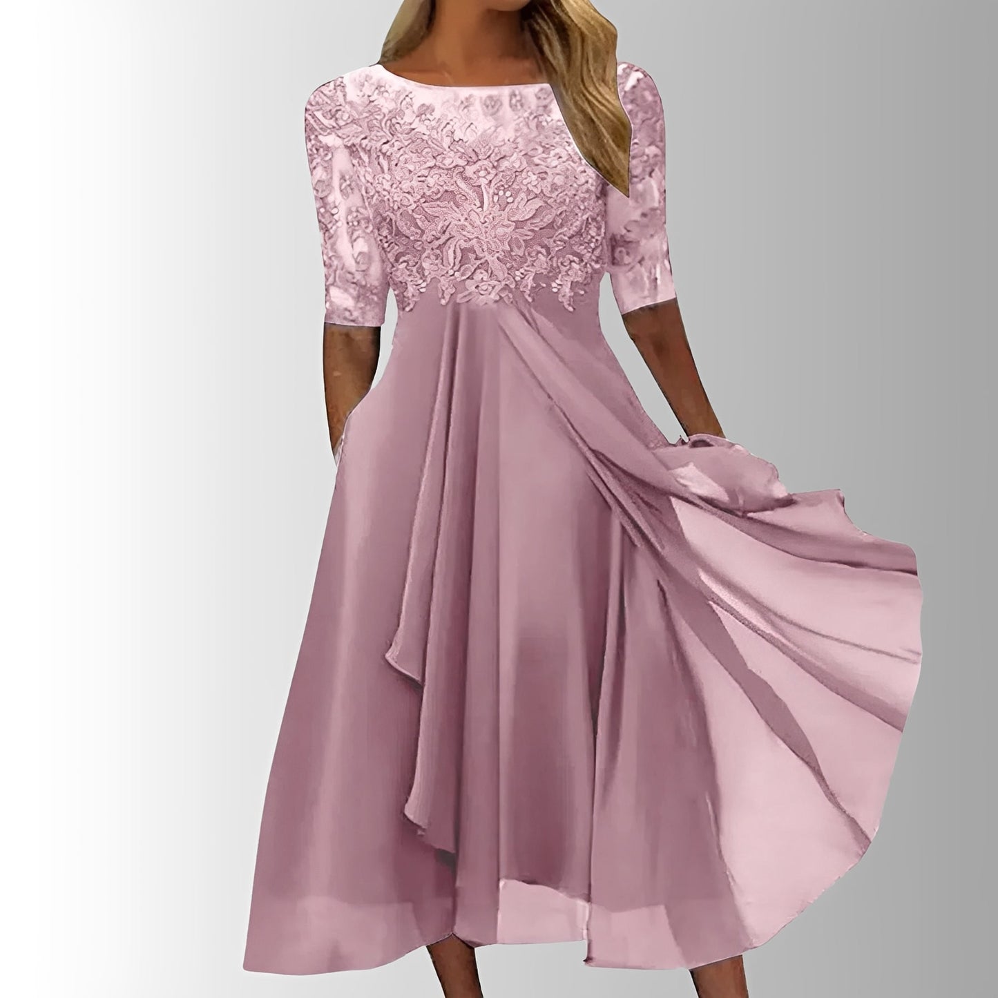 Belle robe florale longueur thé avec jupe évasée