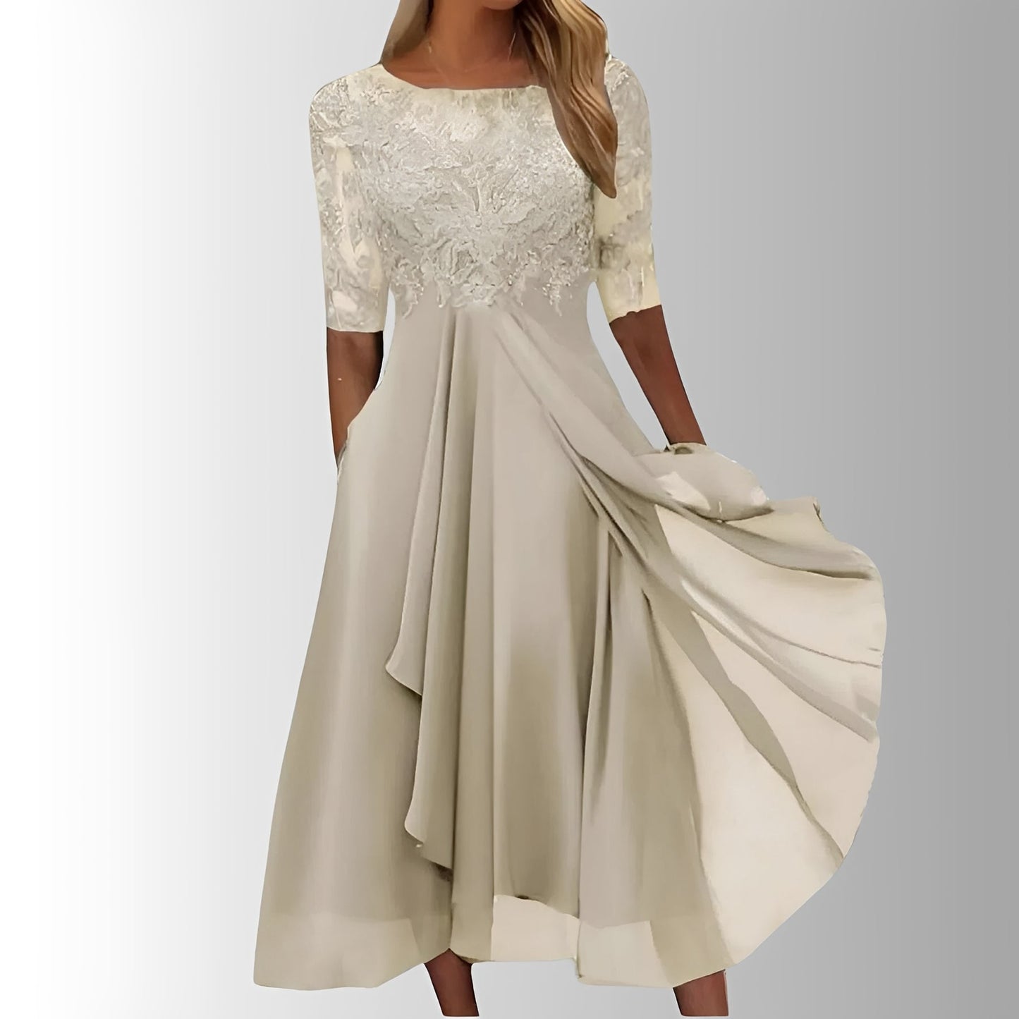 Belle robe florale longueur thé avec jupe évasée