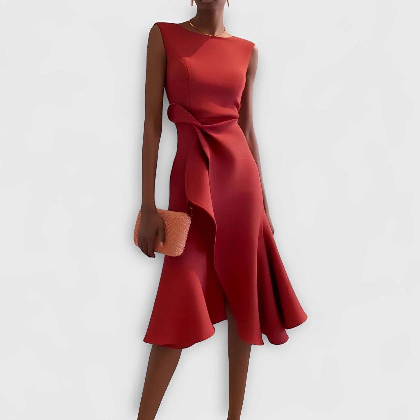 Flowy Off Shoulder Midi Dress with Ruffled Hem Detail - Ortekor