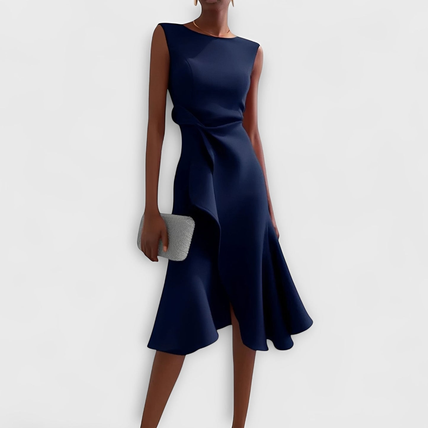 Robe midi fluide à épaules dénudées et ourlet volanté
