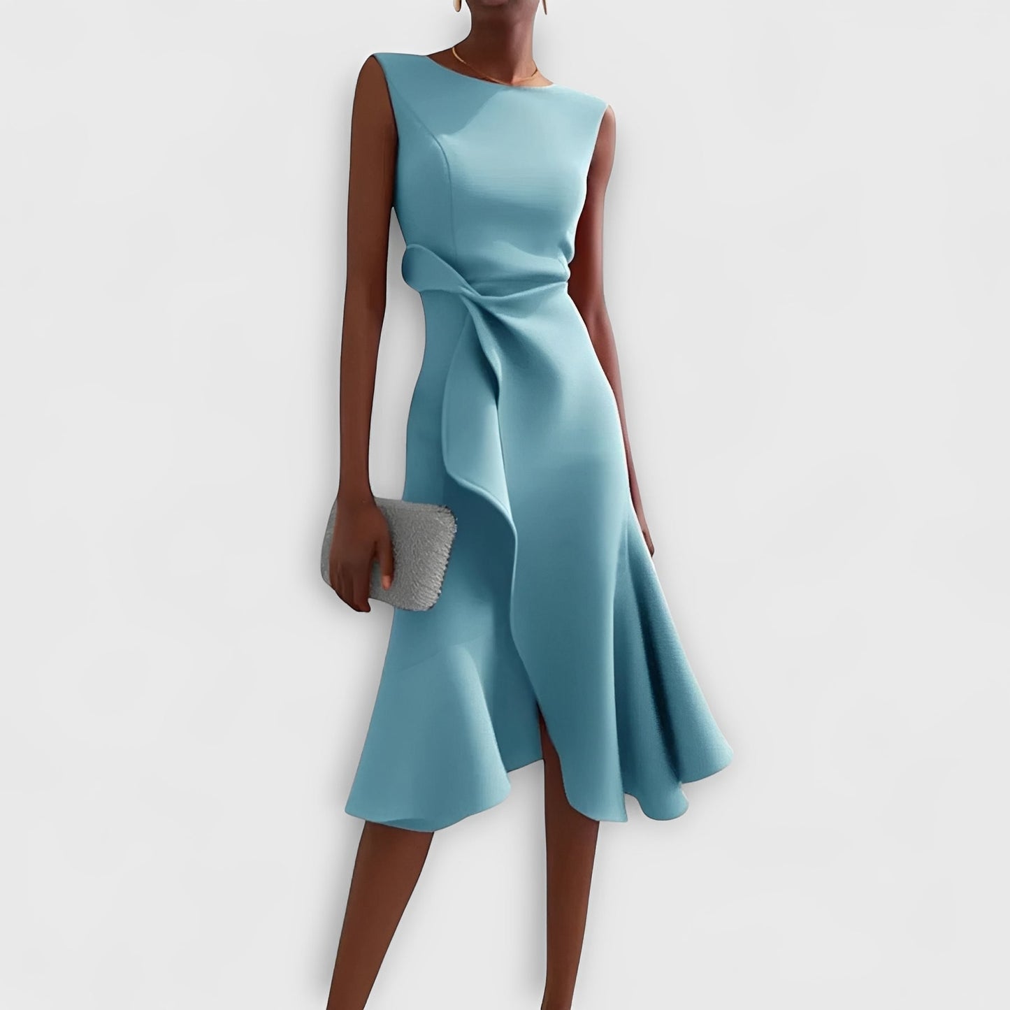 Robe midi fluide à épaules dénudées et ourlet volanté