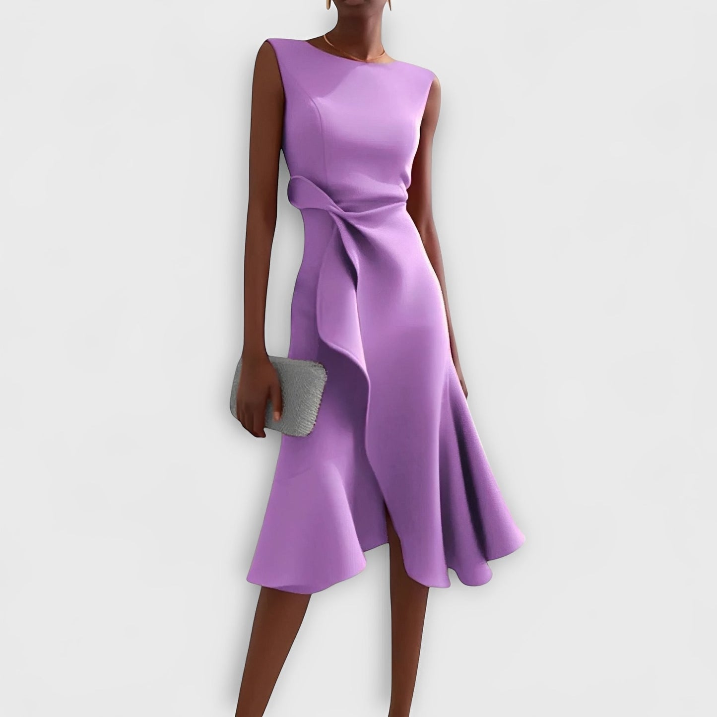 Robe midi fluide à épaules dénudées et ourlet volanté