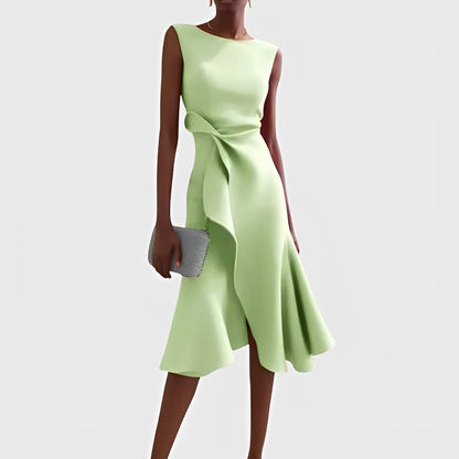Robe midi fluide à épaules dénudées et ourlet volanté