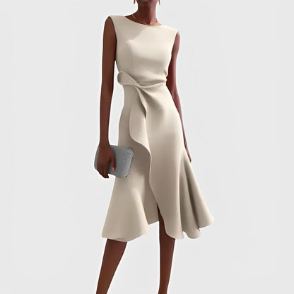 Robe midi fluide à épaules dénudées et ourlet volanté