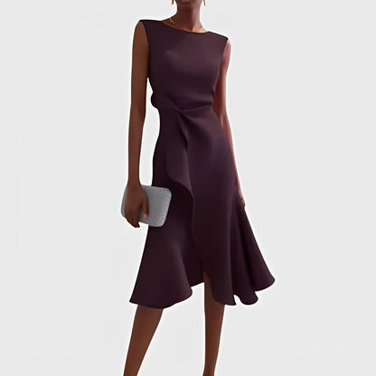 Robe midi fluide à épaules dénudées et ourlet volanté