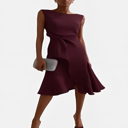 Robe midi fluide à épaules dénudées et ourlet volanté