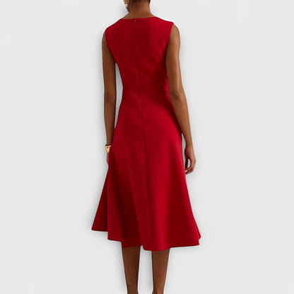 Robe midi fluide à épaules dénudées et ourlet volanté