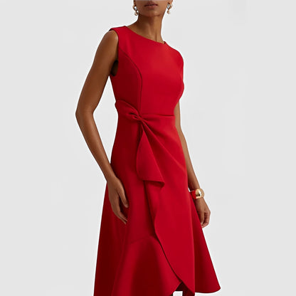 Robe midi fluide à épaules dénudées et ourlet volanté
