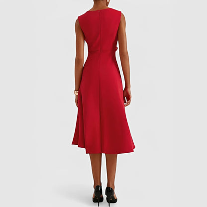 Robe midi fluide à épaules dénudées et ourlet volanté