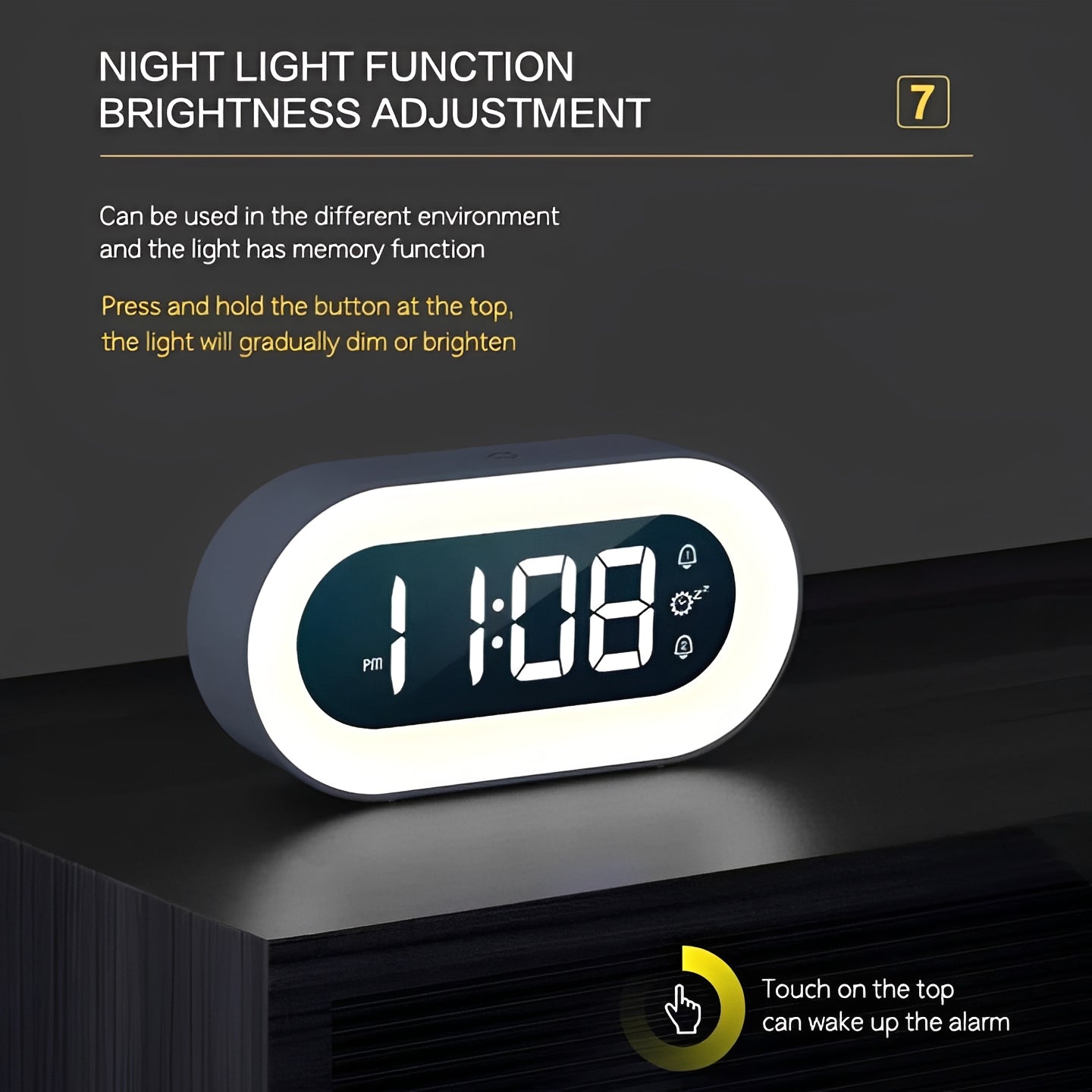 Réveil lumineux avec luminosité réglable et chargeur USB