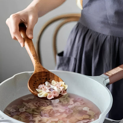 Ensemble d'ustensiles de cuisine en bois naturel avec poignée confortable