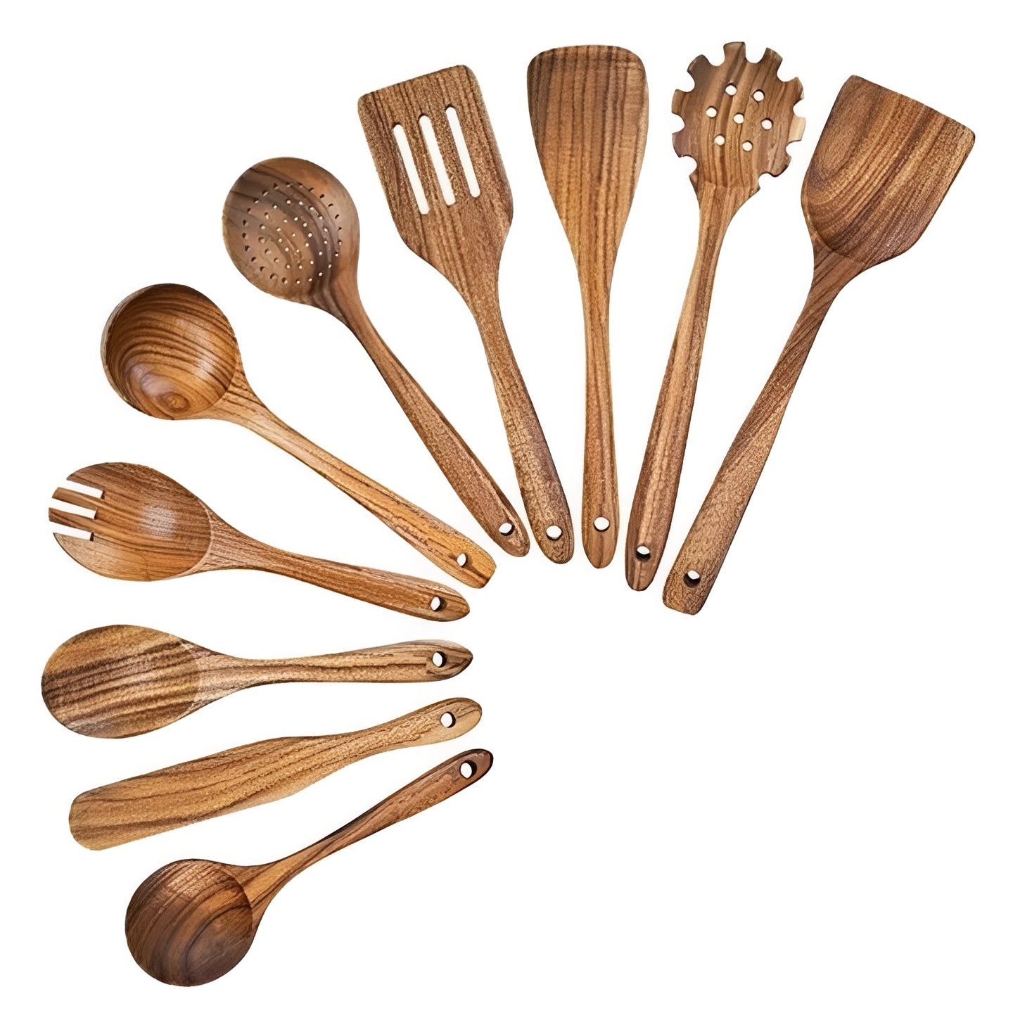 Ensemble d'ustensiles de cuisine en bois naturel avec poignée confortable