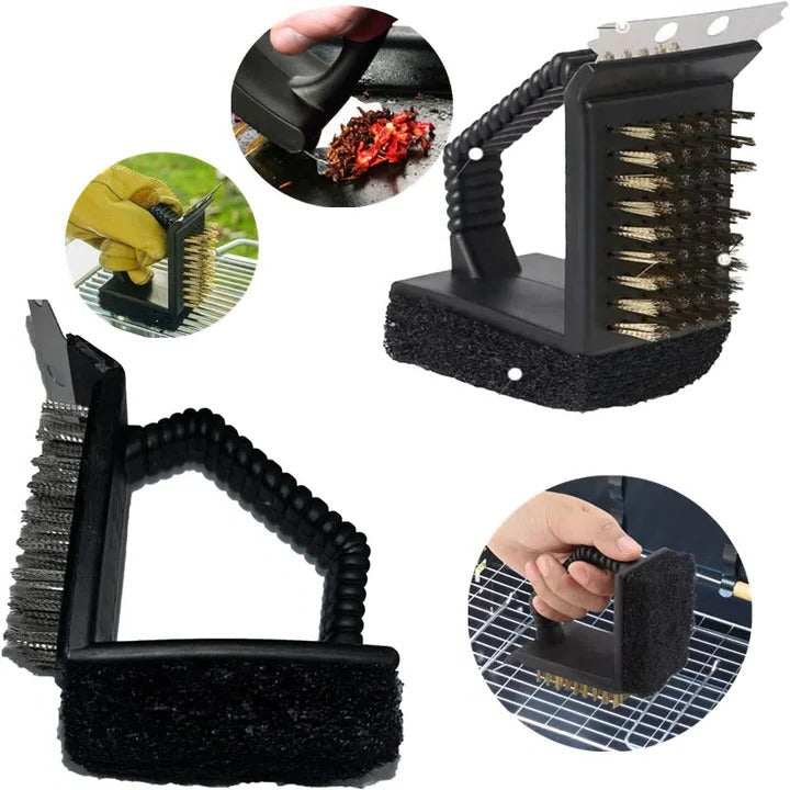 Brosse de nettoyage 3 en 1 facile pour barbecue avec tête récurante