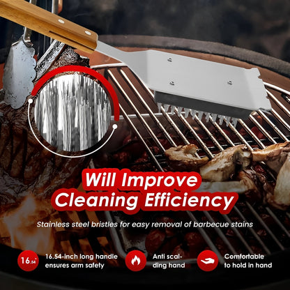 Brosse de nettoyage pour barbecue ultra-résistante avec grattoir, ensemble de 2 pièces