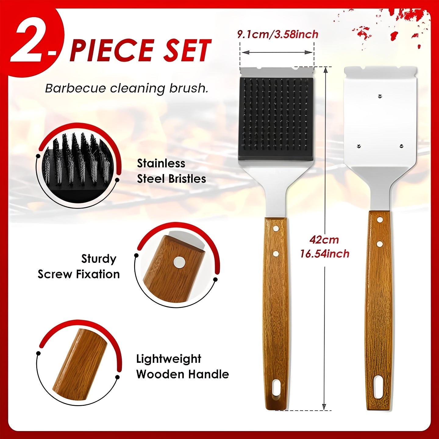 Brosse de nettoyage pour barbecue ultra-résistante avec grattoir, ensemble de 2 pièces