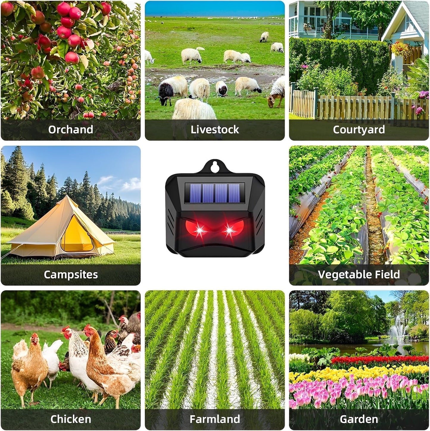Répulsif Solaire Ultrasonique Antiparasitaire d'Extérieur, Lot de 2