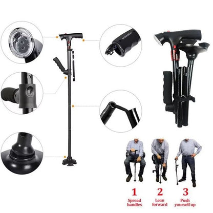 Canne pliable et portable avec lumière DEL et alarme