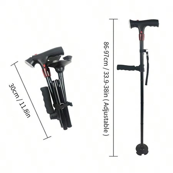 Canne pliable et portable avec lumière DEL et alarme