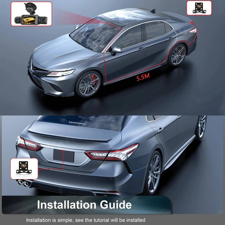 Caméra de tableau de bord double HD pour voiture avec vision nocturne Wi-Fi