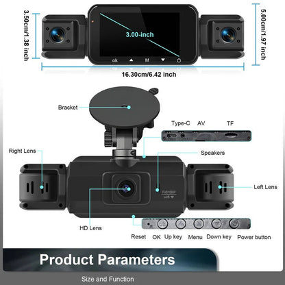 Caméra de tableau de bord double HD pour voiture avec vision nocturne Wi-Fi