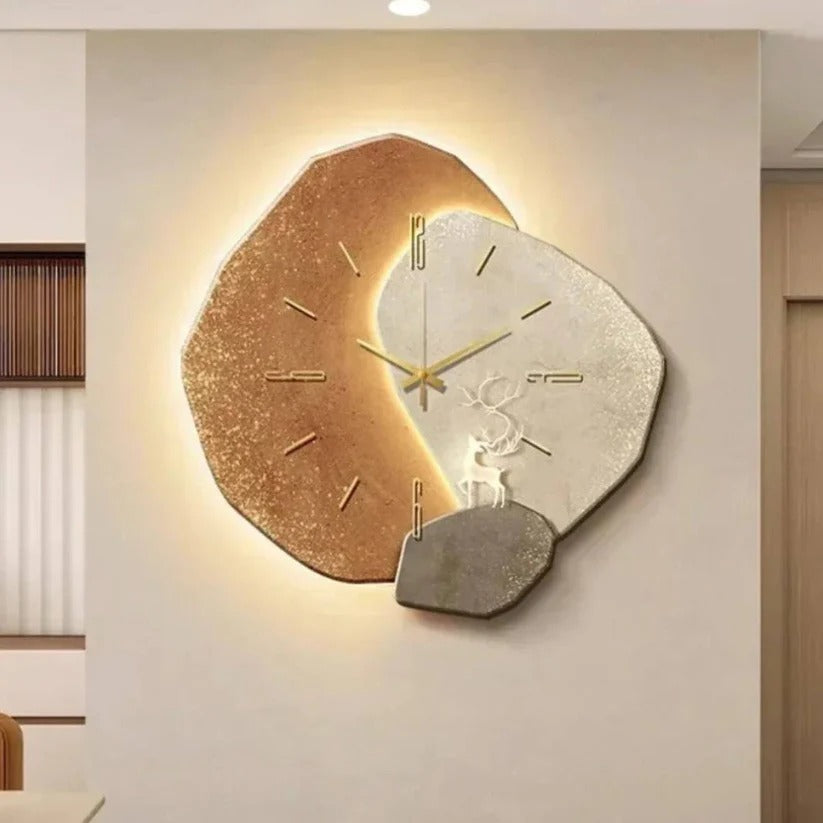 Horloge murale en bois avec éclairage LED, grande horloge murale pour salon, horloge murale moderne et silencieuse pour chambre à coucher