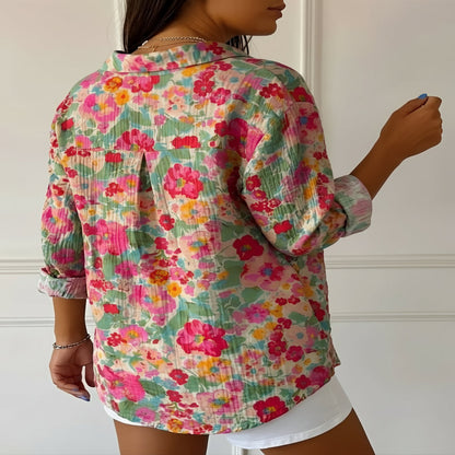 Haut d'été en coton à motifs floraux vifs pour femme