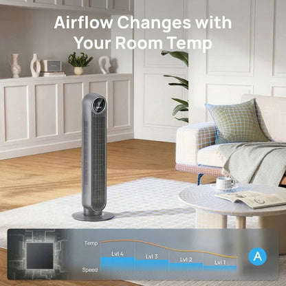 AirFlowMax | Bladeless Tower Fan with 8 Speed Options & 4 Modes | Whisper-Quiet Operation for Peaceful Living