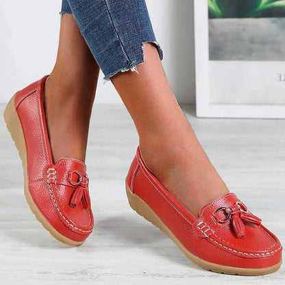 Women's Genuine Leather Slip-On Loafers with Arch Support for All-Day Standing & Office Wear