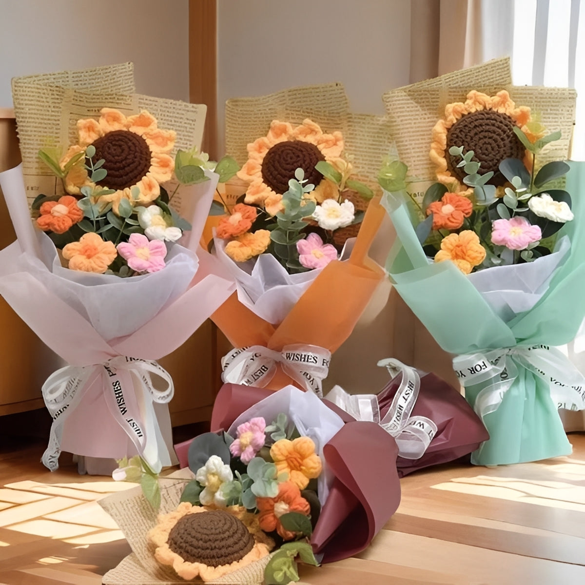 Magnifique composition de fleurs au crochet