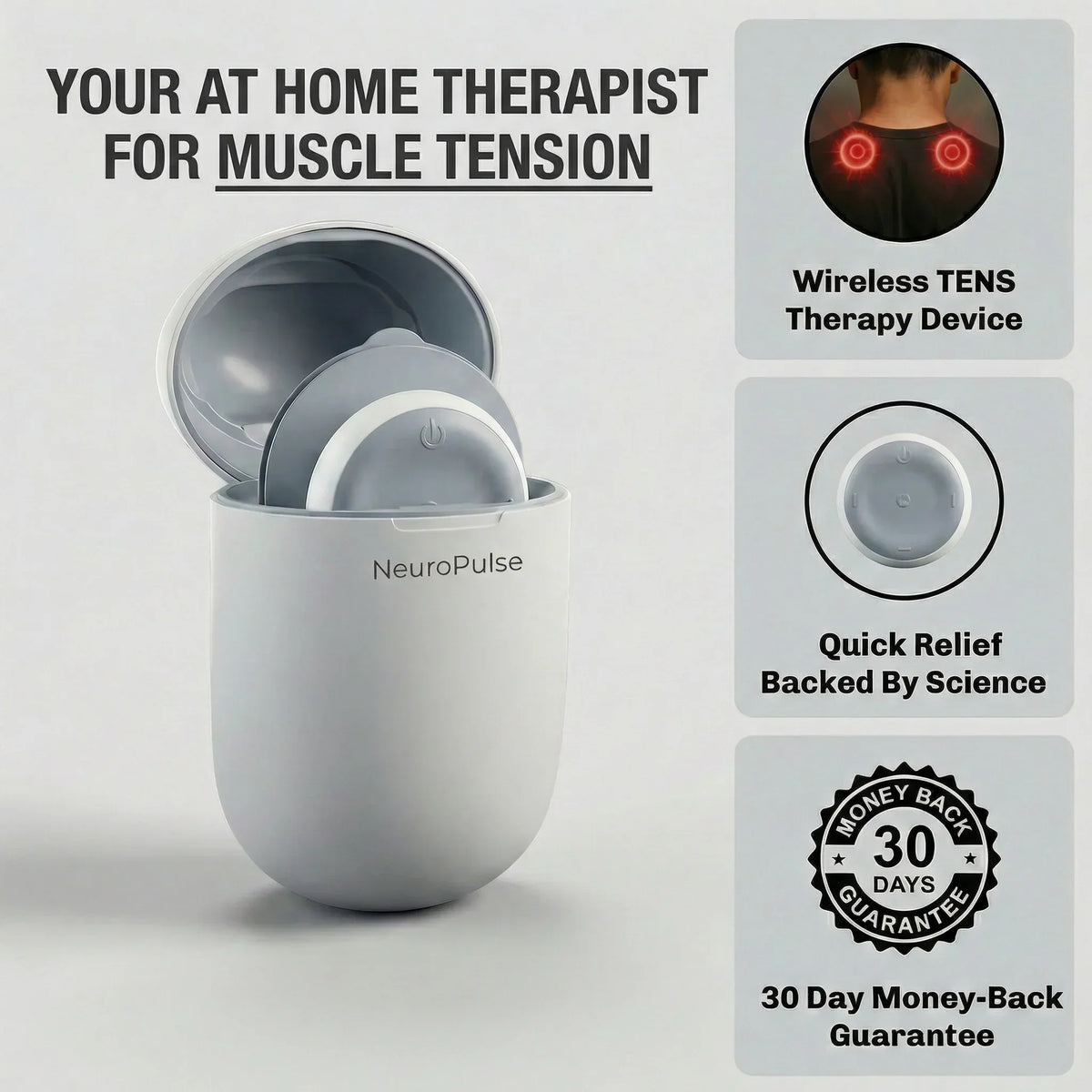 16-Level Wireless Muscle Stimulator & TENS Device for Back and Neck Relief
