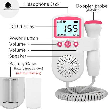 Moniteur portable de rythme cardiaque de bébé avec écran et audio
