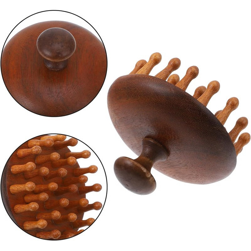 Peigne en bois avec fonctions de massage et de grattoir pour cuir chevelu