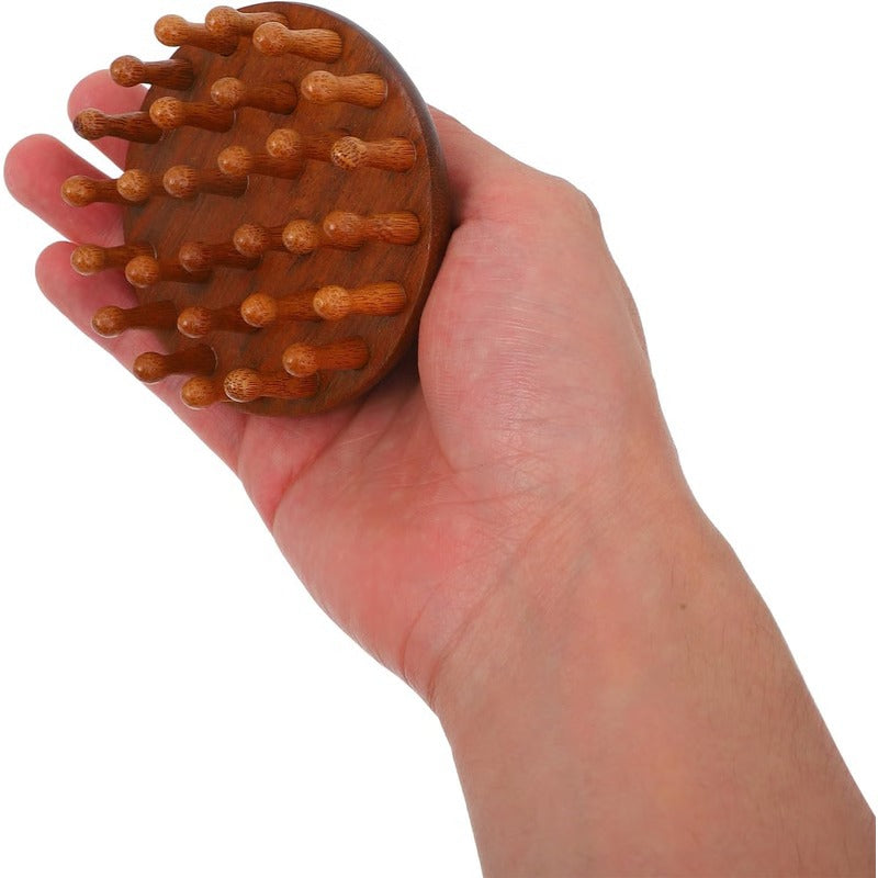 Peigne en bois avec fonctions de massage et de grattoir pour cuir chevelu