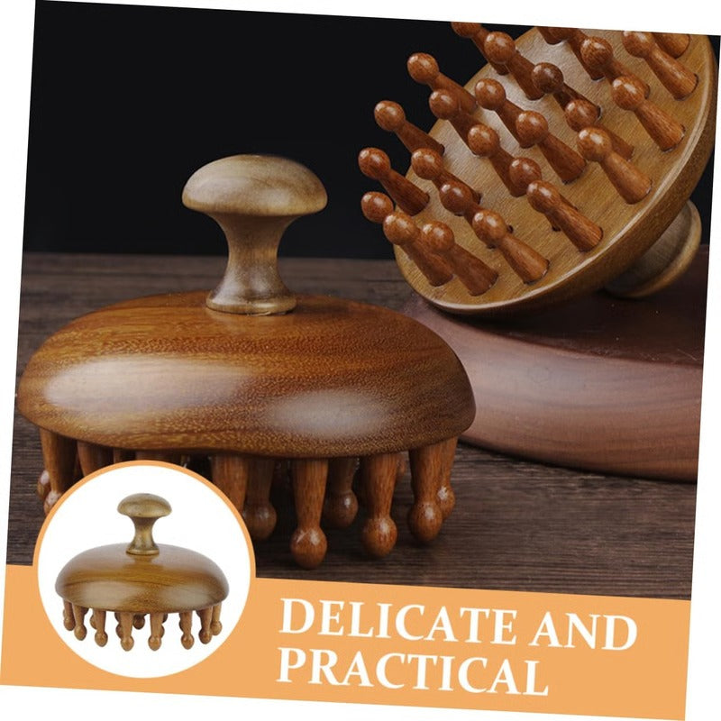Peigne en bois avec fonctions de massage et de grattoir pour cuir chevelu