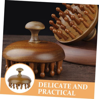 Peigne en bois avec fonctions de massage et de grattoir pour cuir chevelu