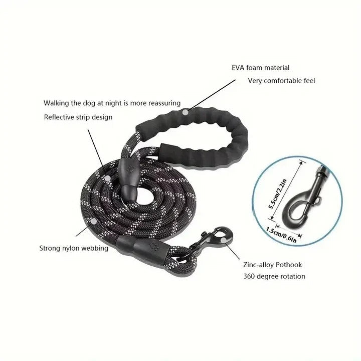 Laisse pour chien à prise confortable avec ligne de sécurité réfléchissante