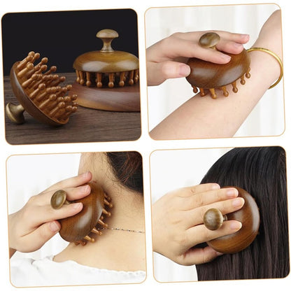 Peigne en bois avec fonctions de massage et de grattoir pour cuir chevelu